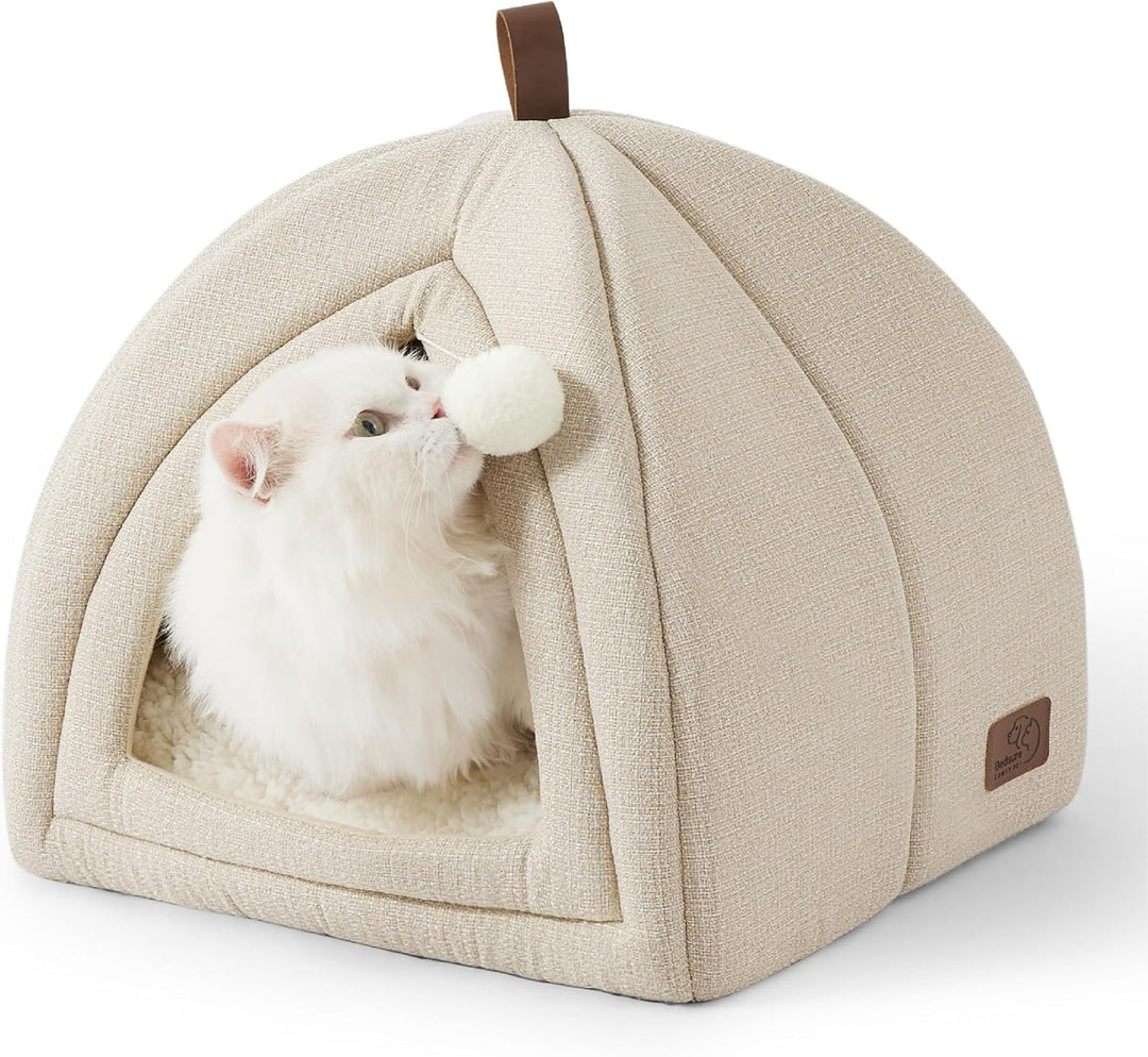 BEDSURE Katzenbett grosse Katzen Katzenhöhle- 40x40x40 cm Katzenhaus Indoor mit abnehmbarem Sherpa K