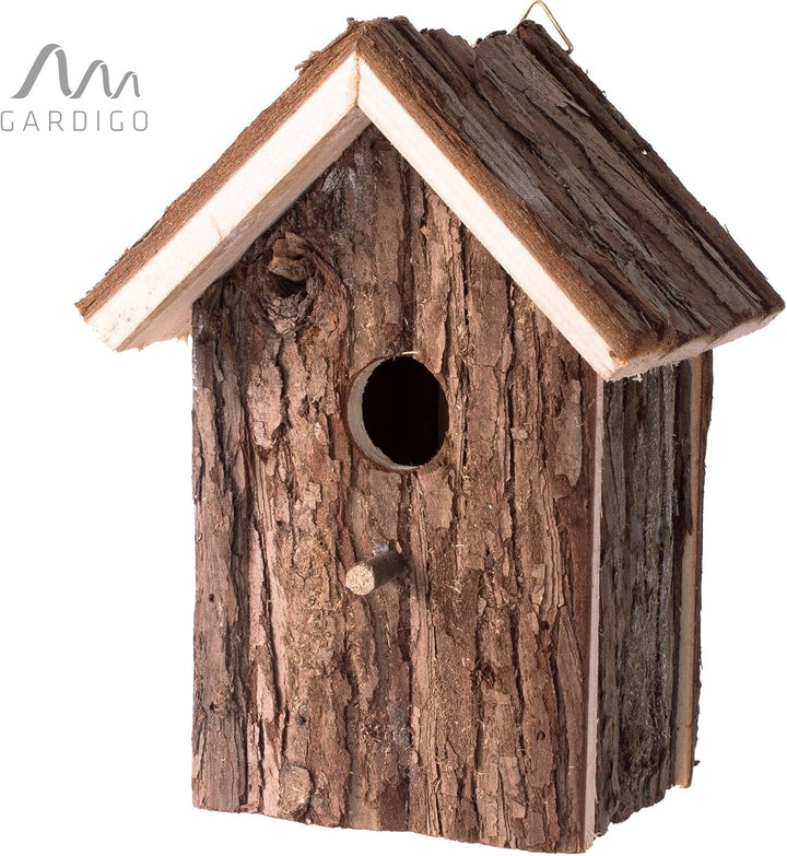 Gardigo Vogelhaus aus Holz | Nistkasten zum Aufhängen | 16 x 19,5 x 11,5 cm | Unbehandeltes Holz | N