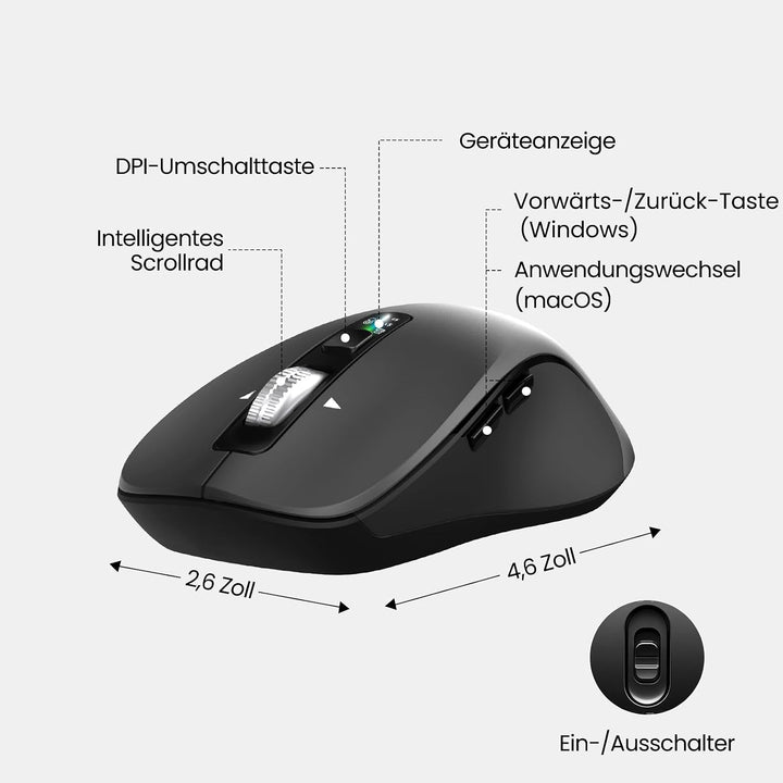 CITLLA M9127 Kabellose Tastatur und Maus mit Handballenauflage, Full-Size Multi Geräte-Tastatur Maus