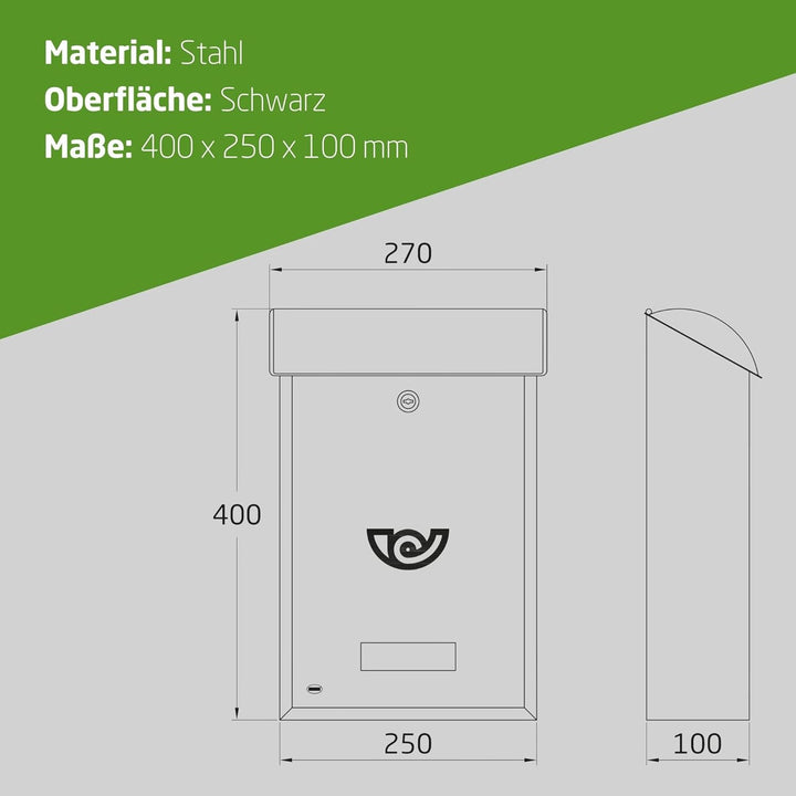 Amig - Aussenbriefkasten, Briefkasten für den Aussenbereich | Briefkasten für Wände, Mauern oder Tür