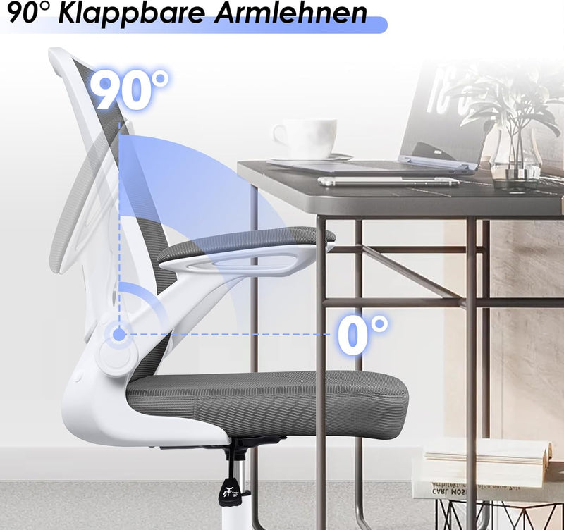 KERDOM Bürostuhl, Ergonomischer Schreibtischstuhl mit Klappbaren Armlehnen, 360° Drehstuhl Mesh Comp