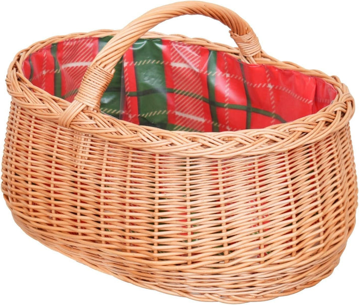 Einkaufskorb mit Stoffbezug Weidenkorb Autokorb Weide Korbwaren Korb Schottenkaro/Kariert (L) 51 x (