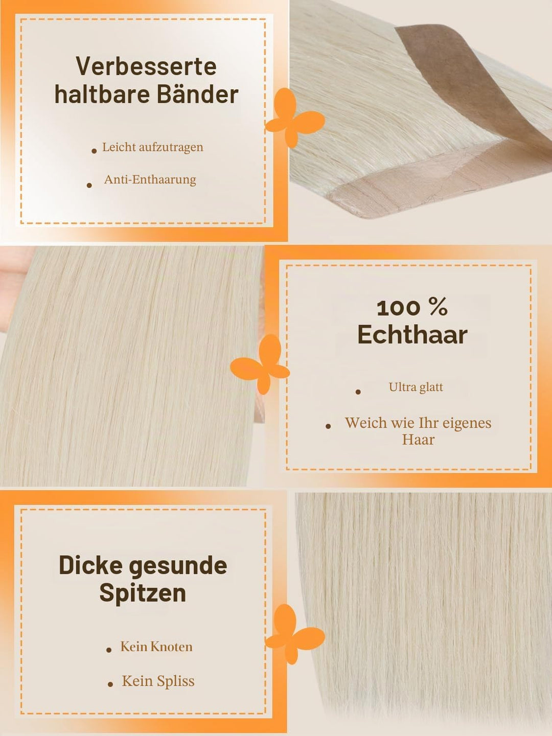 DOORES Echthaar Tape Extensions Remy Haar Tape, Platinblond 35cm (14zoll) 50g 20pcs, Blond Tape Exte