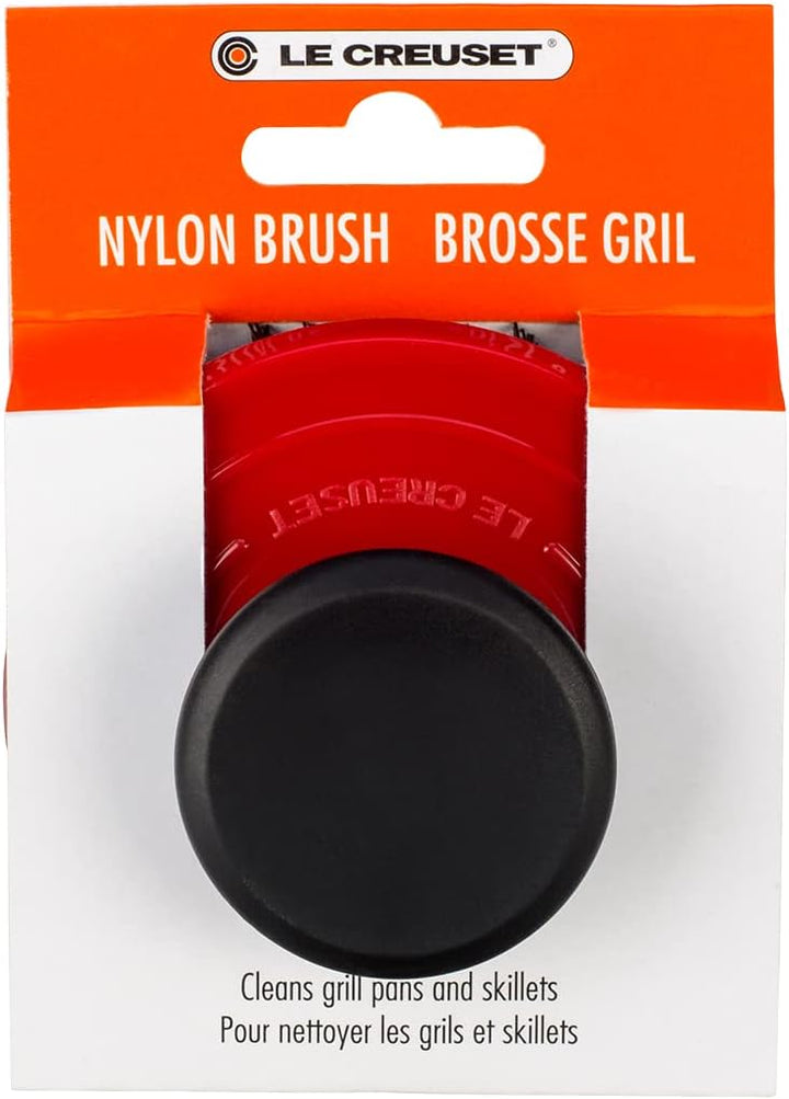 Le Creuset Reinigungsbürste für Grill- und Bratpfannen, Kunststoff, Cerise &amp; Griffüberzug – Ideal fü