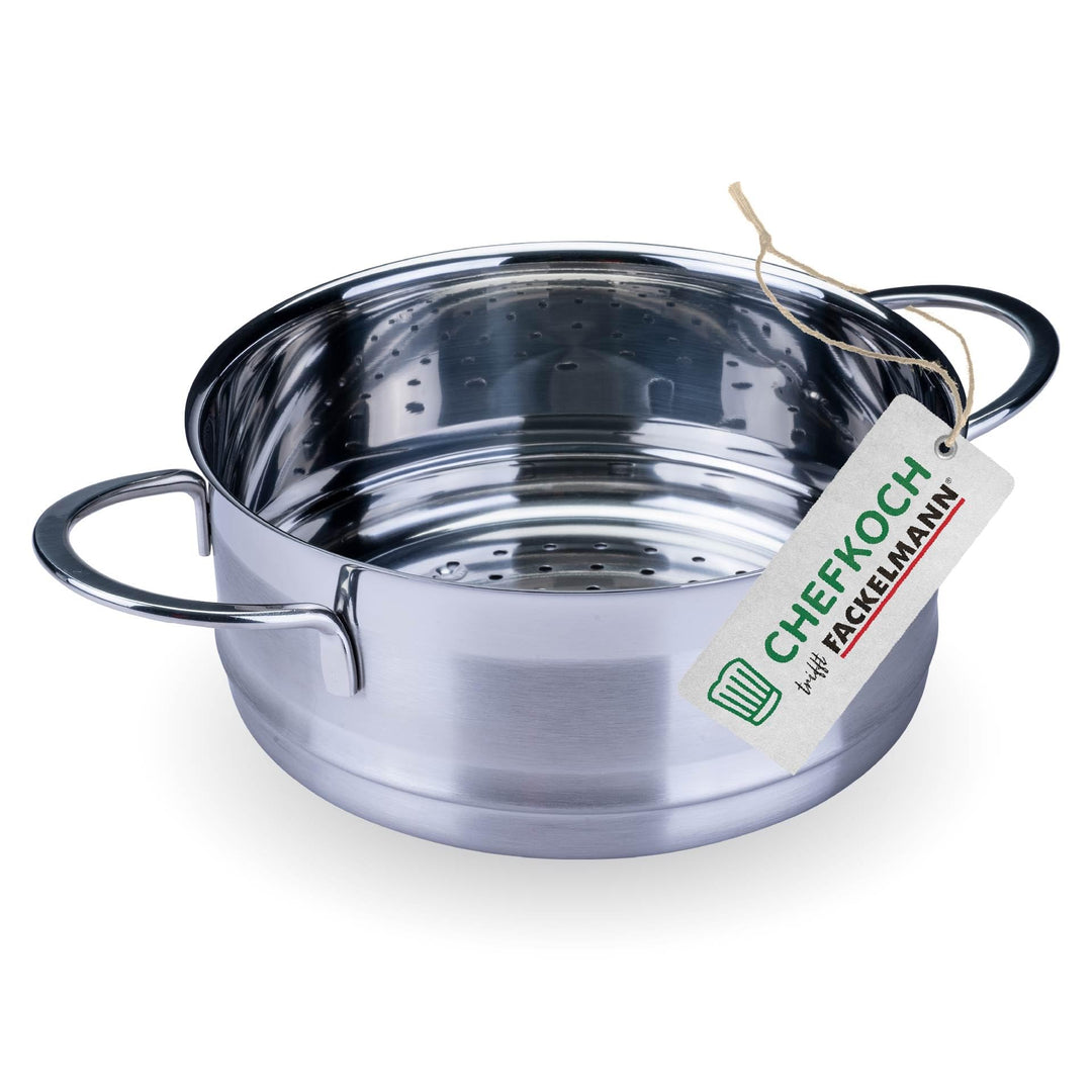 FACKELMANN Chefkoch trifft Dunst-/Garaufsatz ø20cm – Edelstahl 18/8, Garen, Sieb- und Garaufsatz, sp