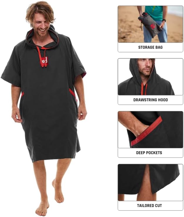 Red Original Unisex Microfibre Towel Changing Robe, Quick Drying Surf Poncho M Grau, M Grau