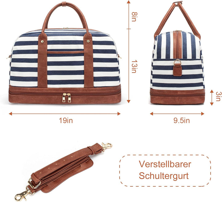 BOLOSTA Reisetasche Weekender Damen Canvas Übernachtungstasche Grosse Reisetaschen Tragetasche auf d