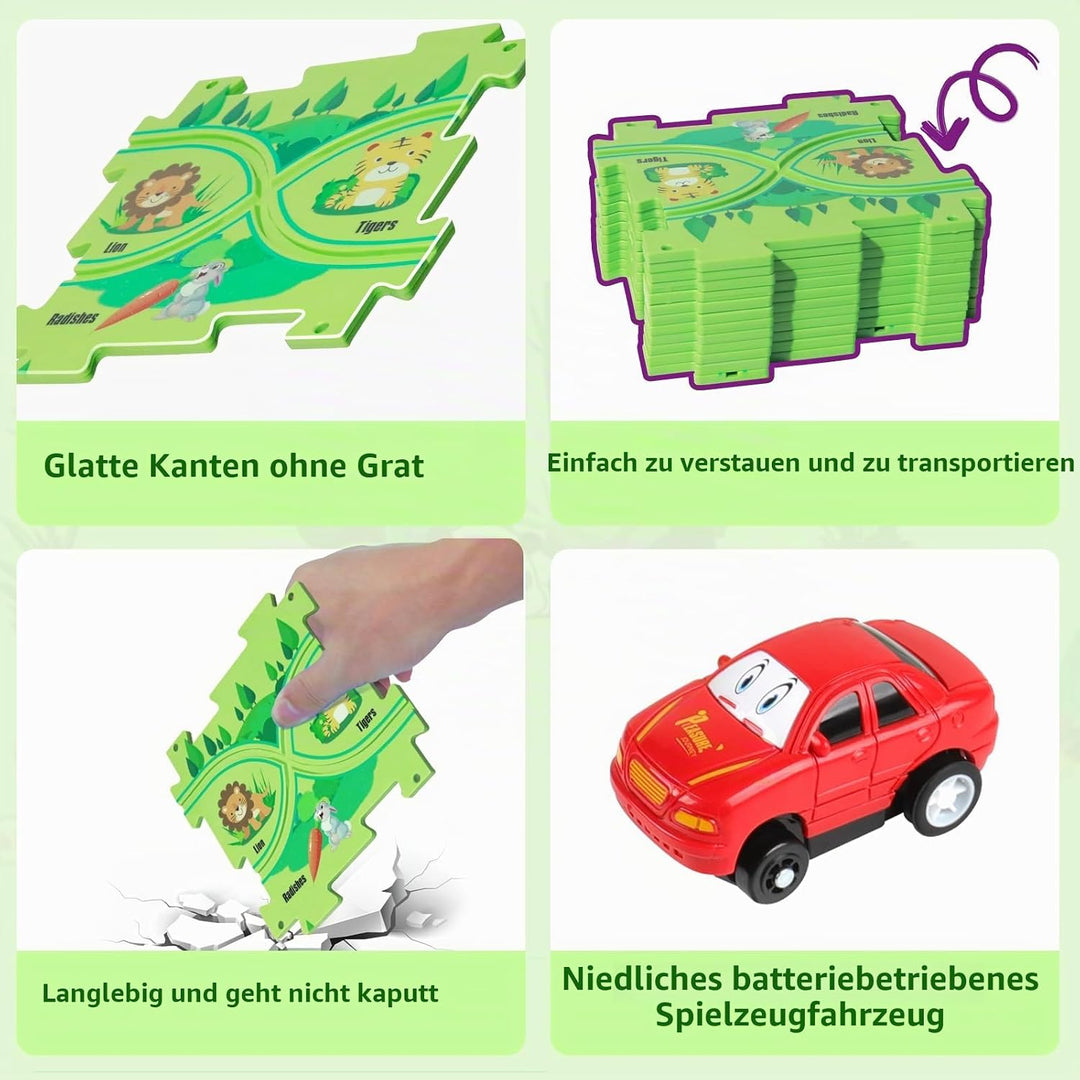 YOOYID Kunststoff Puzzle mit Autorennbahn für Kinder im Alter von 3-6 Jahren, Kinderspielzeug für Pu