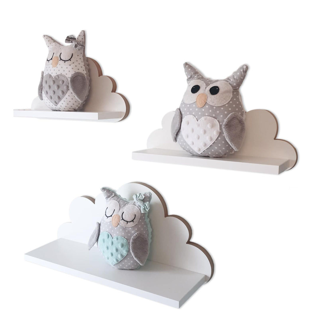 3er Set Wandregal Kinderzimmer Weiss | Babyzimmer Wolkenregal für Bücher, Spielzeug und Dekoration |