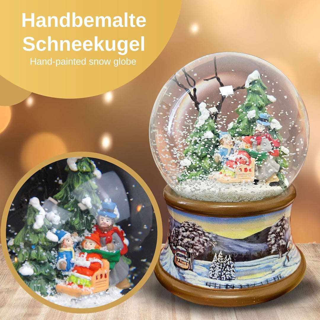 Weihnachts-Schneekugel mit Musik | Schneekugel Winterspaziergang Familie | Sockel Winterlandschaft b
