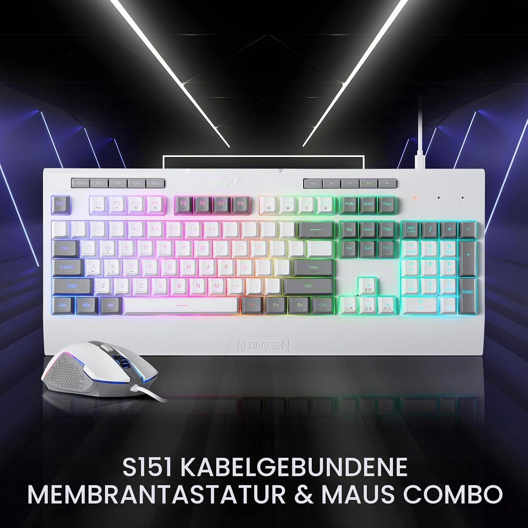 Redragon S151 Gaming-Tastatur- und Maus-Kombination, 104 Tasten K525 kabelgebundene RGB-Membrantasta