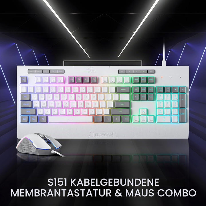 Redragon S151 Gaming-Tastatur- und Maus-Kombination, 104 Tasten K525 kabelgebundene RGB-Membrantasta