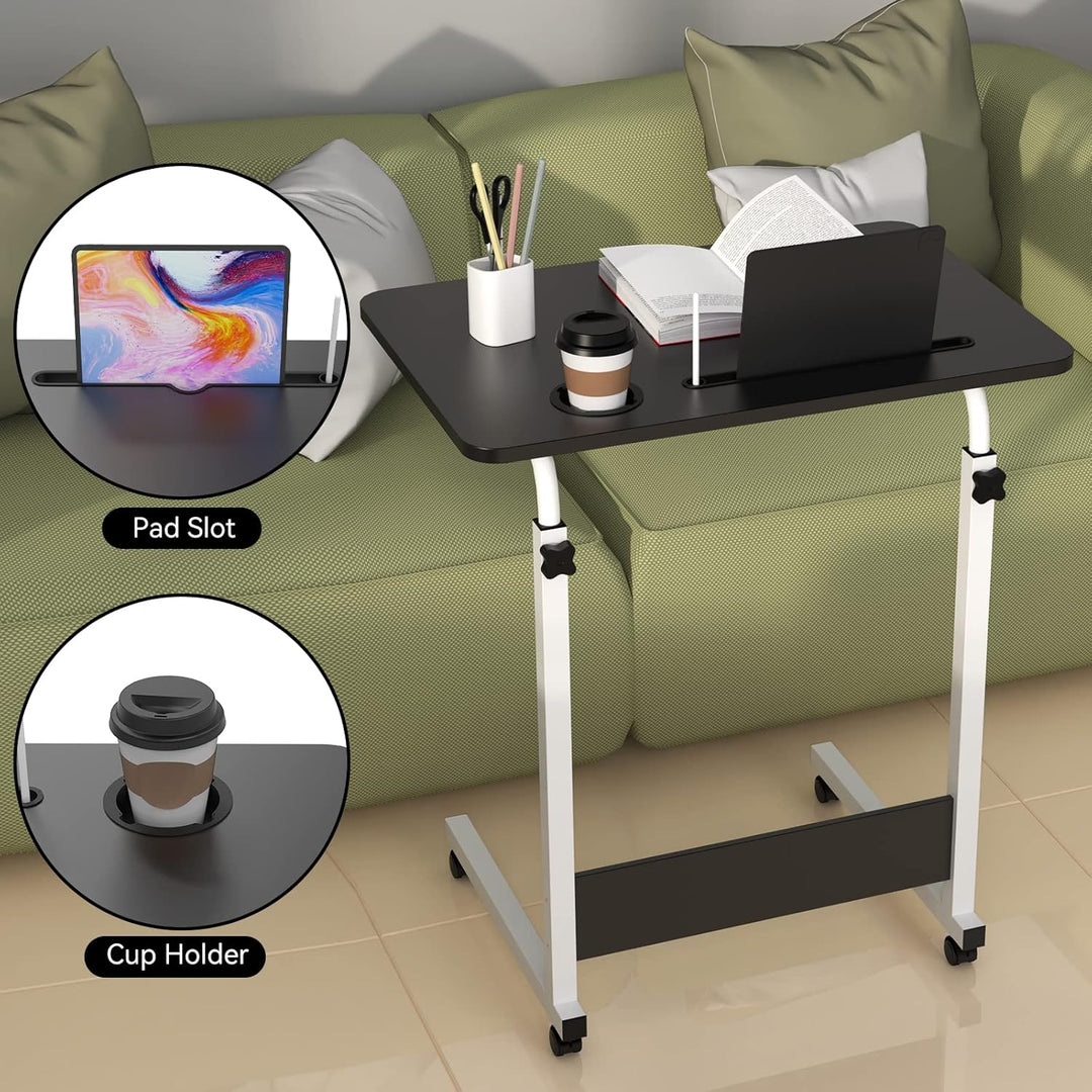PIPIPOXER 60x40cm Laptoptisch mit Rollen, Laptoptisch höhenverstellbarer 69-90 cm, Schreibtisch Comp