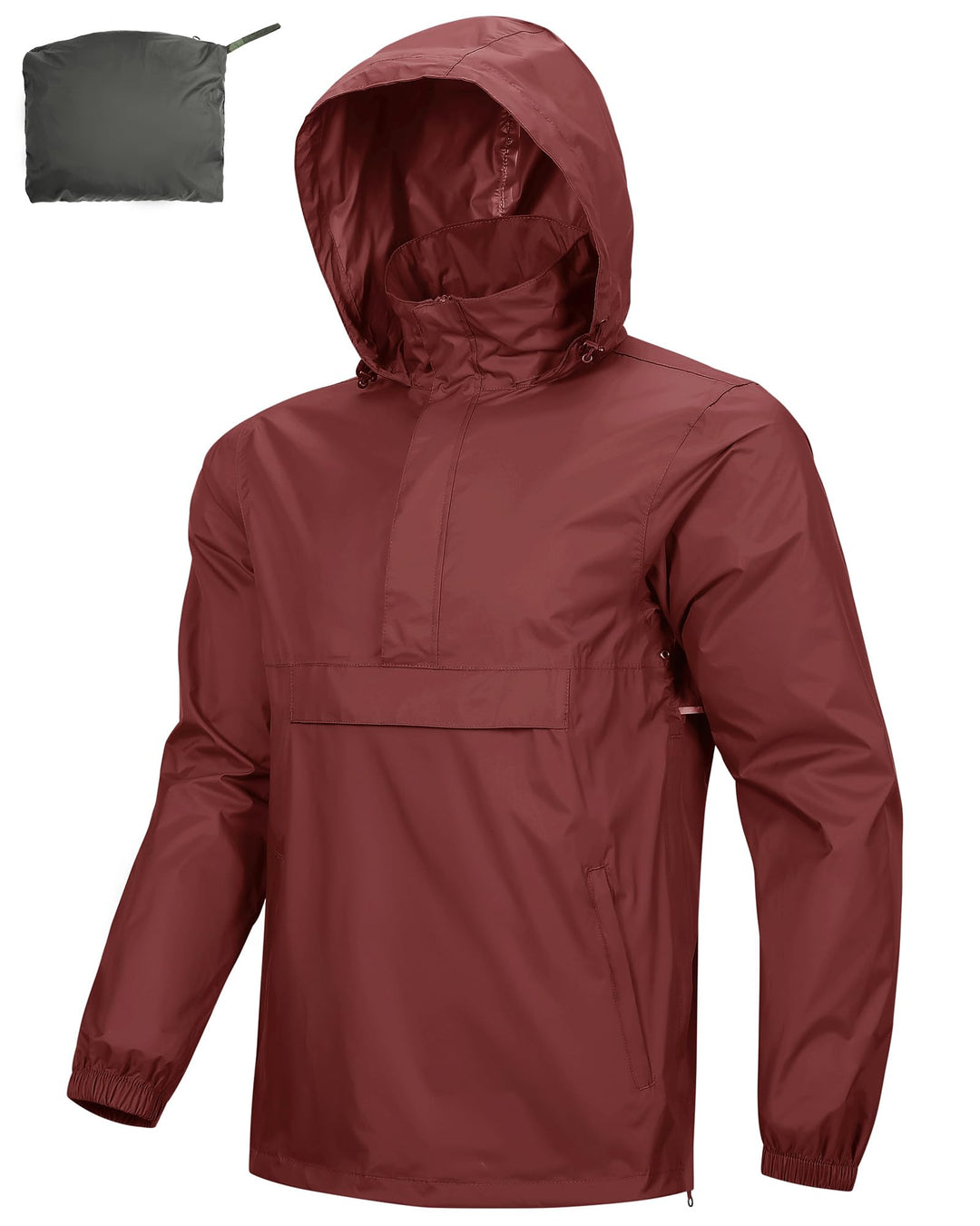 Outdoor Ventures Herren Regenjacke Wasserdichter Pullover mit Kapuze Packbare Reflektierende Jacke L