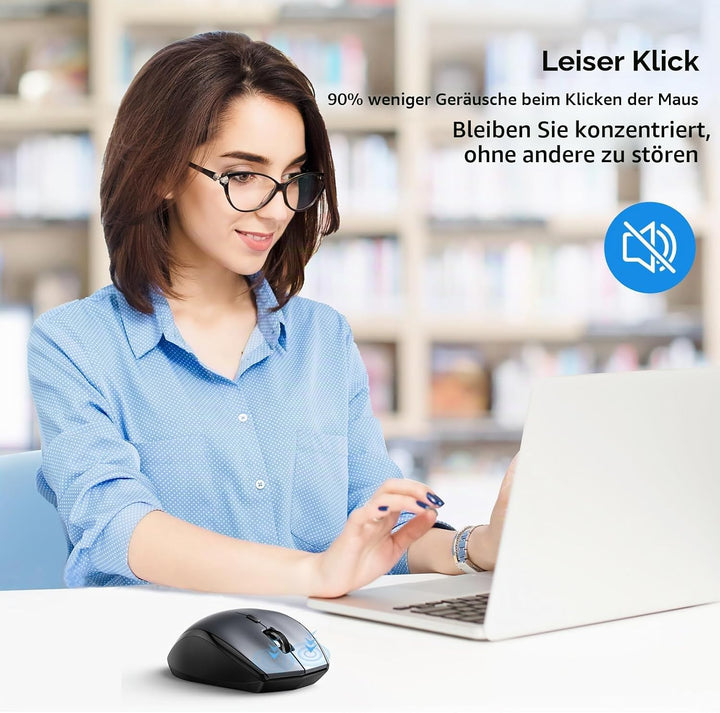 TECKNET Silent Maus Kabellose, 4800DPI 2.4GHz Leise Funkmaus mit Nano Empfänger, Side Control, Ohne