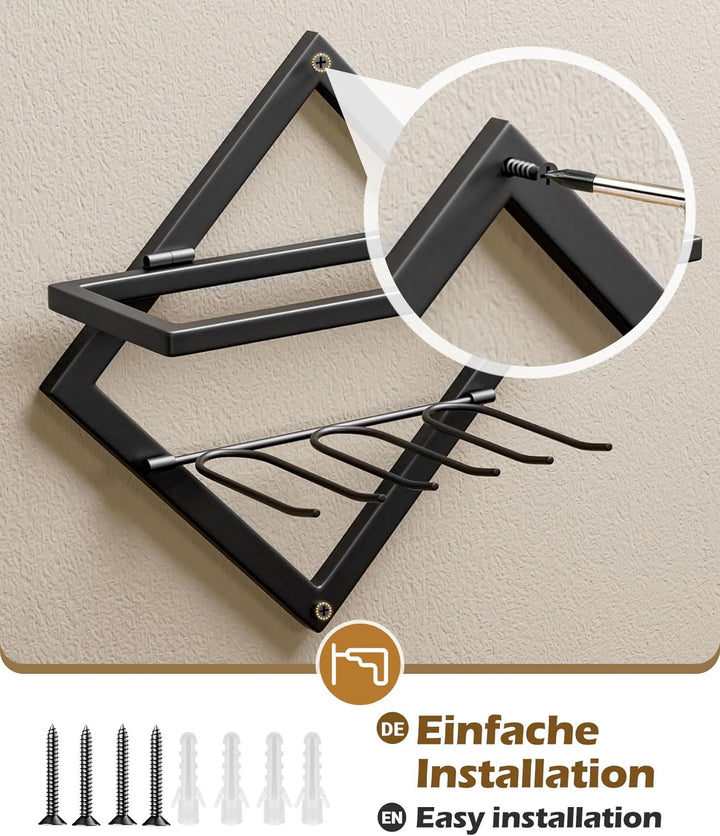 Yorbay Wand Metall Weinregal mit Glashalter: Modern Dekorativ Flaschenregal für 3 Flaschen und bis z
