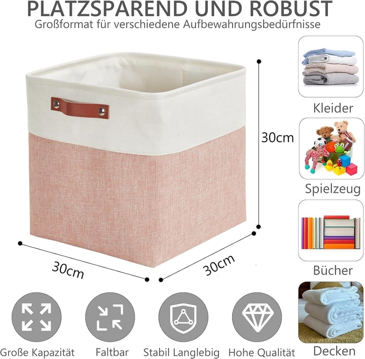 Mangata Collapsible Storage Cube Boxen, 30CM Cube Leinen gewebt Stoff Lagerung Körbe mit Ledergriffe