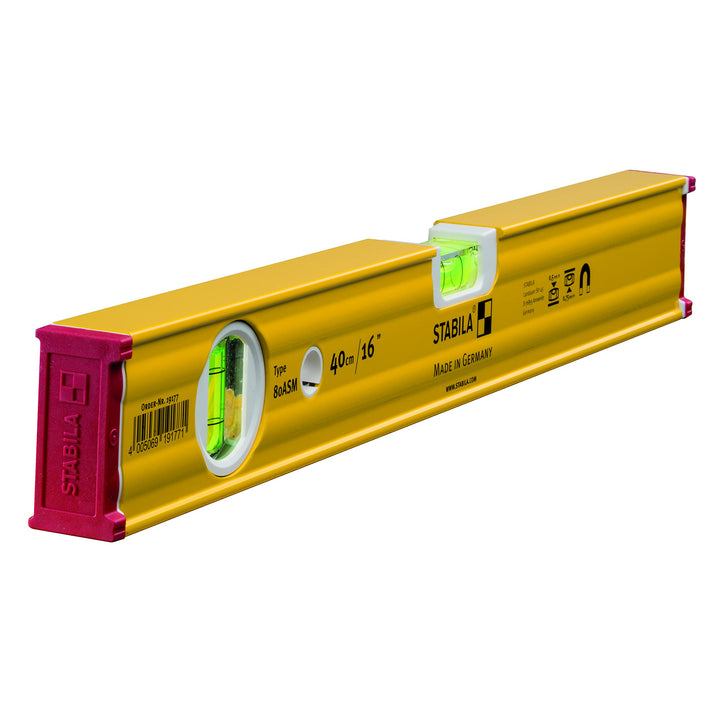 STABILA Magnet-Wasserwaage Type 80 ASM, 40 cm, verstärktes Alu-Profil, extrastarkes Seltenerd-Magnet