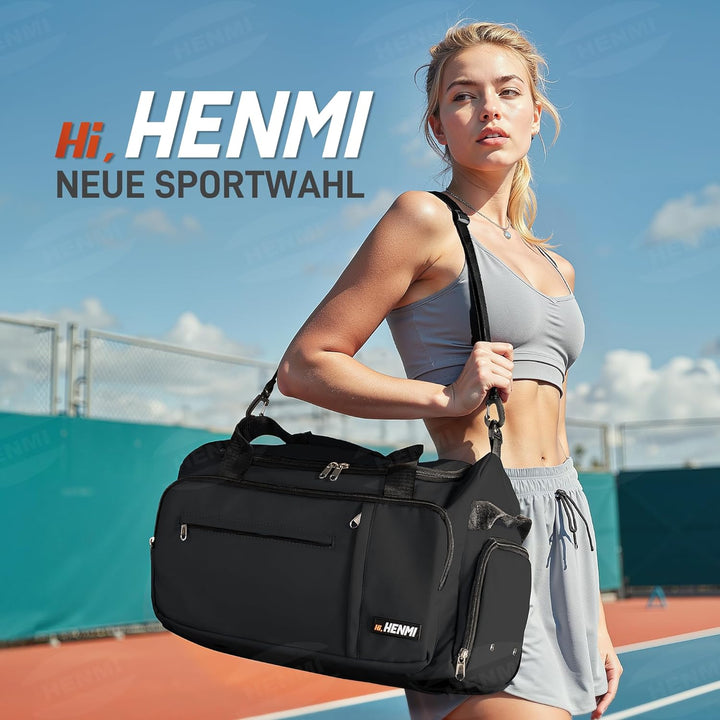 HENMI Sporttasche &amp; Reisetasche für Herren und Damen, 43L Gross gymbag mit Schuhfach und Nassfach, F
