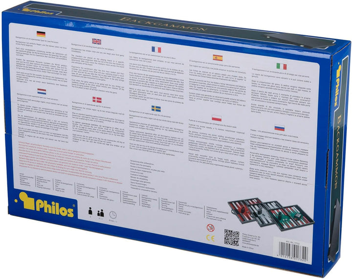 Philos 1731 - Backgammon Filzinlet grau-weiss-schwarz, medium, Koffer Kunstleder Grau,grau-weiss-sch