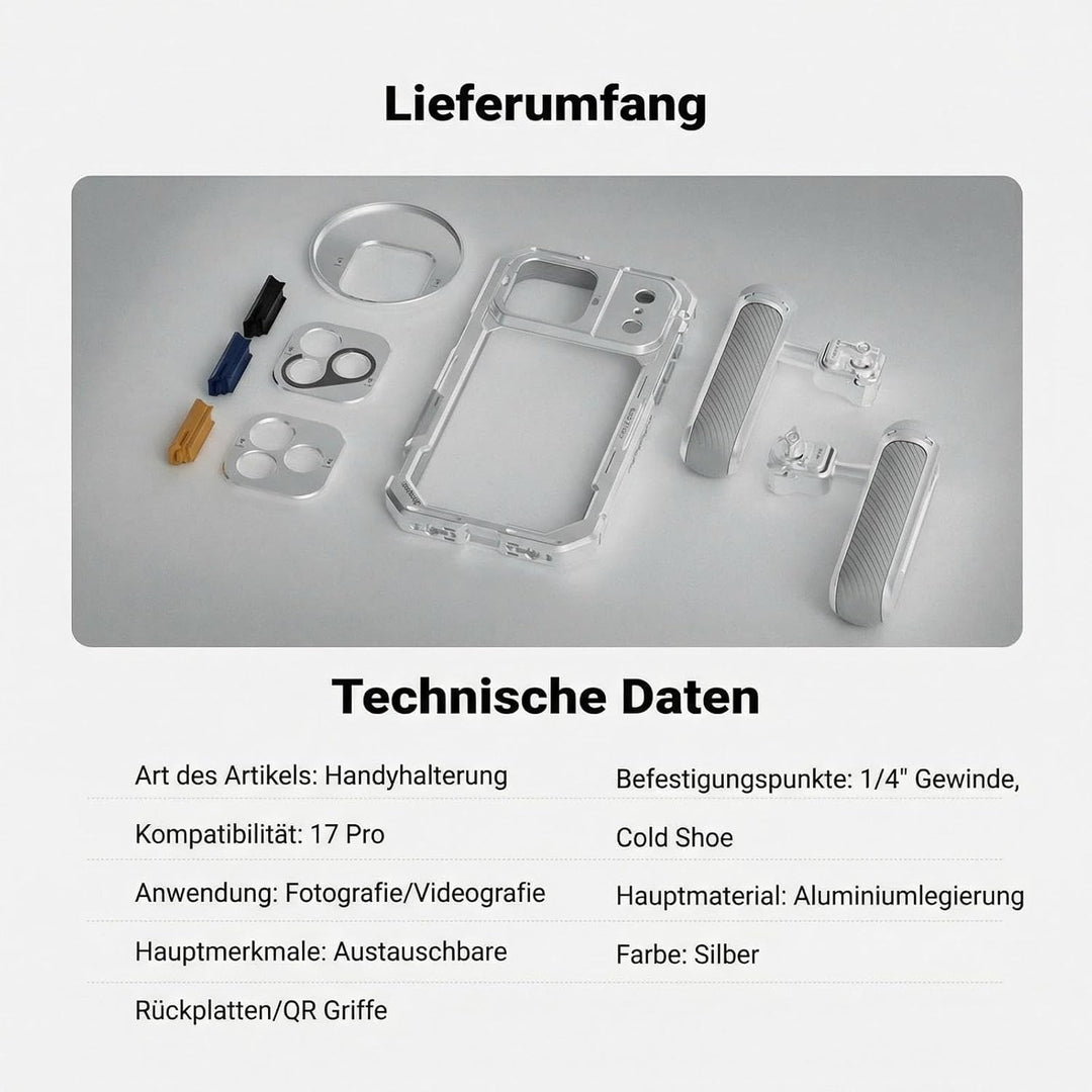 NEEWER 17 Pro Käfig Cage Video Rig Handy Stabilisator Set kompatibel mit iPhone 17 Pro mit 67mm Filt