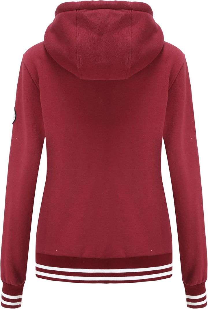 TrendiMax Damen Sweatjacke Kapuzenpullover Zip Hoodie Kapuzenjacke Winter Sweatshirt Jacke XL Weinro