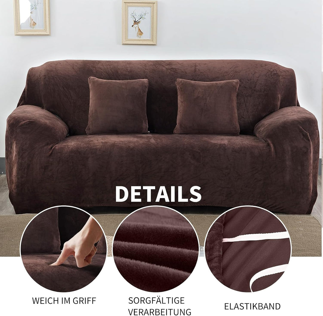 PETCUTE Sofabezüge Elastische 3 Sitzer Sofabezüge Dicke couchbezug Sofa Überwürfe Sofahusse Braun 3