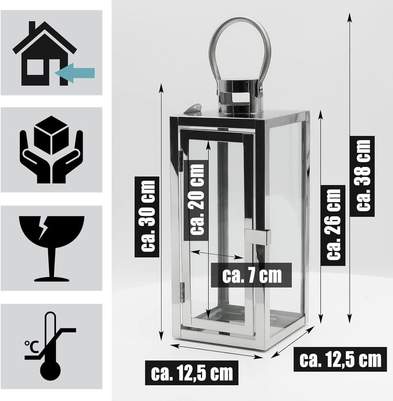 Dekovita 2er-Set Gartenlaterne 30cm/42cm - Edelstahl-Laternen mit Henkel - Windlicht Deko-Laterne au