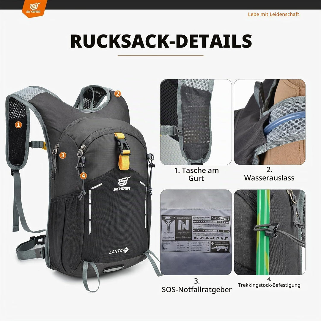 SKYSPER Wanderrucksack Herren Rucksack Klein Tagesrucksack Trekkingrucksack für Camping Outdoor Trav