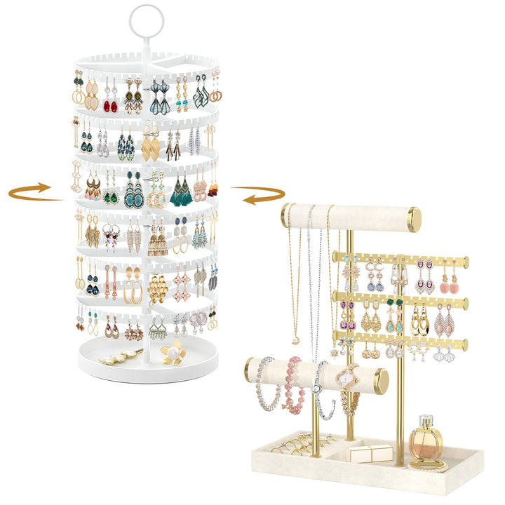 Drehender Ohrring Ständer Halter Organizer Schmuckständer aus Holz & Samt, Schmuckbaum mit Ohrringst