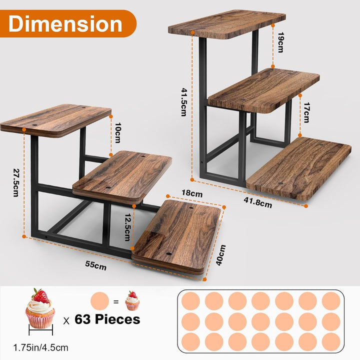 3 Etagen Kuchen und Cupcake Ständer aus Holz, Etagere für Desserts, Donuts, Kekse, Macarons, Obst, H