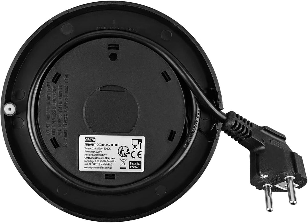 GreenBlue GB670 B Kabelloser Wasserkocher 1,7 l 2200 W | Temperaturregelung 40–100 °C in 5-°C-Schrit