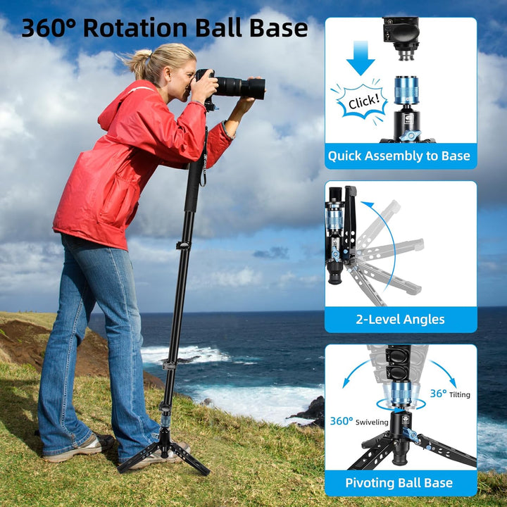 SIRUI 192 cm Einbeinstativ AM-404FL mit Füssen, Professionelles Aluminium Monopod, Kompaktes Reise-E