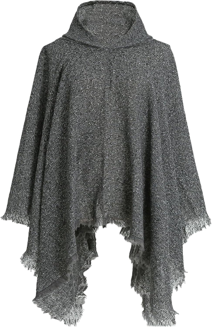 crazy bean Poncho Damen mit Kapuze mit Fransen Cape Damen Winter Warm Winddichte V-Ausschnitt Poncho