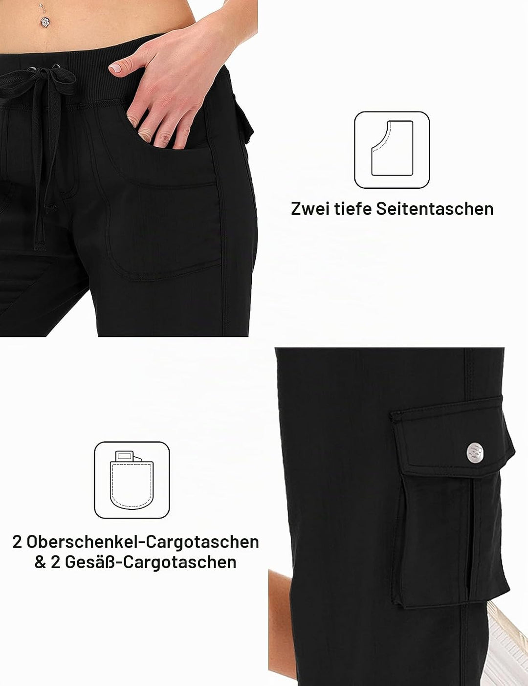 JINSHI Hosen Damen Sommer Cargohose 3/4 Lange Hosen Caprihose Freizeithose Outdoorhose Wanderhose mi