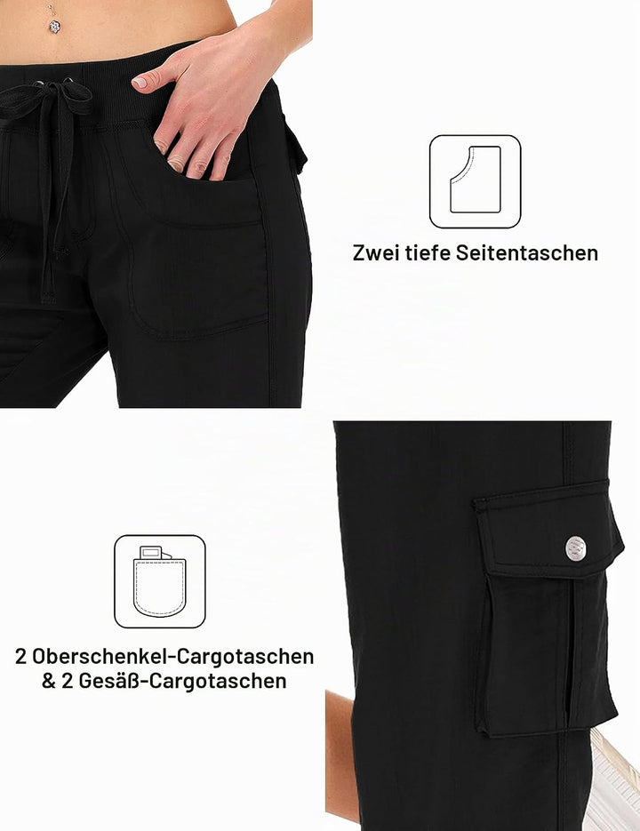JINSHI Hosen Damen Sommer Cargohose 3/4 Lange Hosen Caprihose Freizeithose Outdoorhose Wanderhose mi
