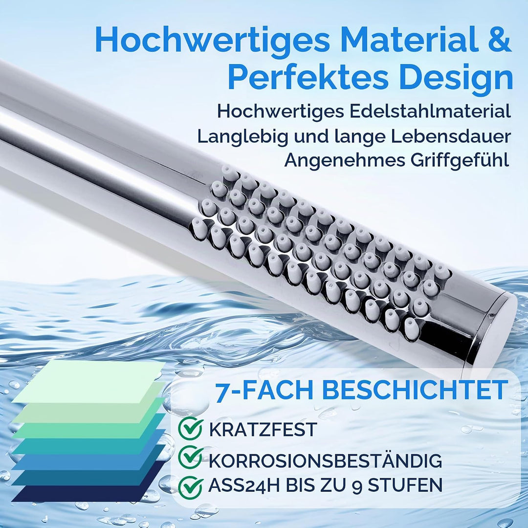 Handbrause Wassersparende Duschkopf aus Edelstahl 304 mit 48 Anti-Kalk Düsen Einfache Strahleinstell