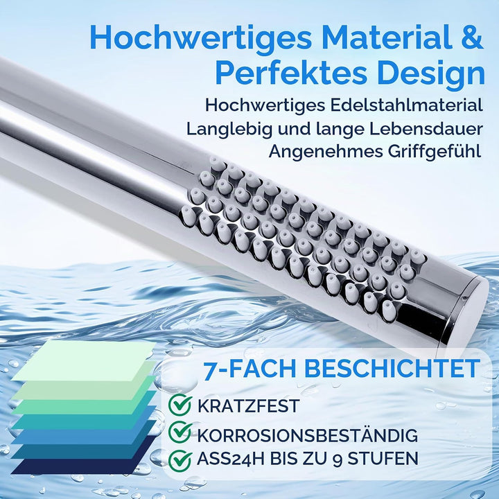 Handbrause Wassersparende Duschkopf aus Edelstahl 304 mit 48 Anti-Kalk Düsen Einfache Strahleinstell