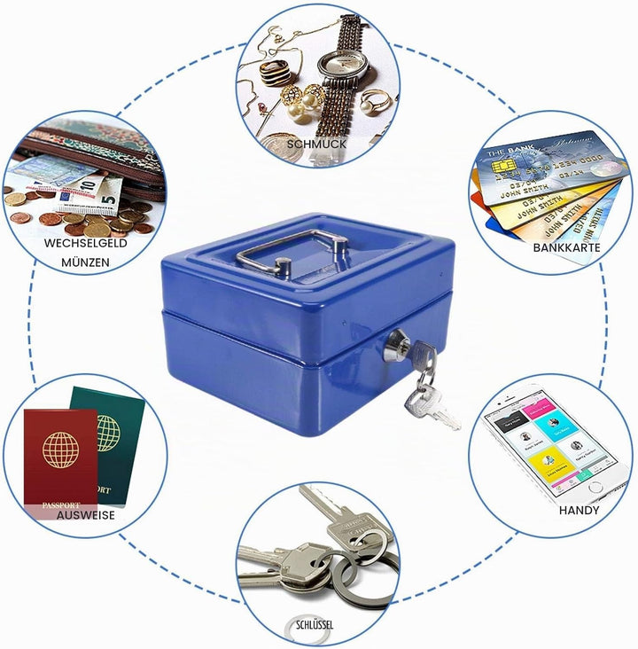 Feuerfeste wasserdichte Box mit Schlüsselschloss, Tragbare Mini Tragbarer Safe Tresor Stahl Petty Ab