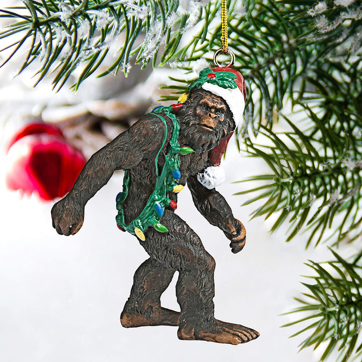 Design Toscano Bigfoot, der Weihnachts-Yeti mit Sabtas Mütze Witzige Weihnachtsbaumdeko, Polyresin,