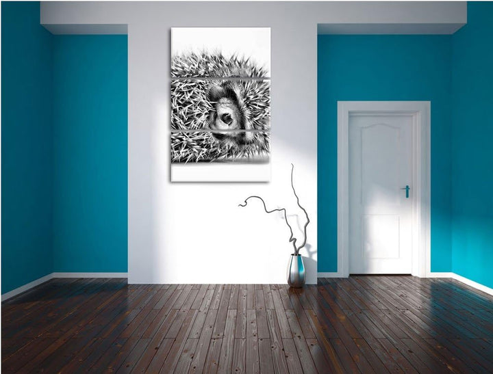 Pixxprint Monocrome, kleines niedliches Igel Baby 3-Teiler Leinwandbild 120x80 Bild auf Leinwand