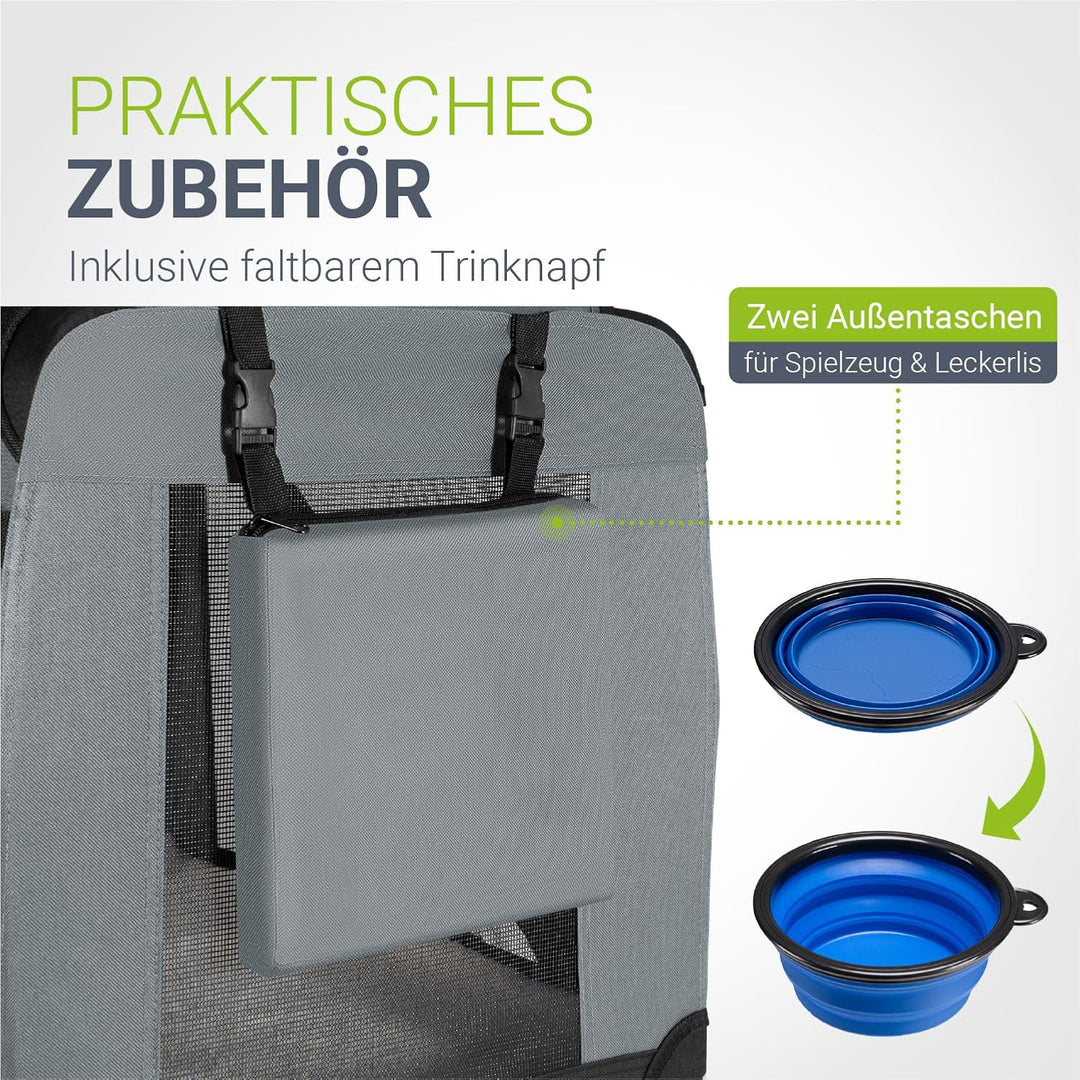 Juskys Hundetransportbox Lassie S faltbar & tragbar 34x50x36 cm mit Decke, Tasche & Griffen - Faltba