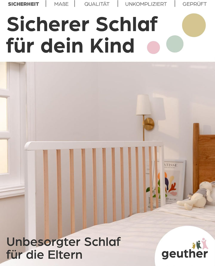 Geuther Bettschutzgitter Lissi Extrahoch: 60 cm - 110 cm lang in Weiss – Sicheres Bettgitter für Kle