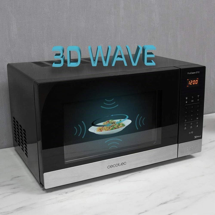 Cecotec Mikrowelle Pro Clean 6110. 800 W, Grill 1000 W, 23 L, Ready 2 Clean Beschichtung 3D Wave Fro