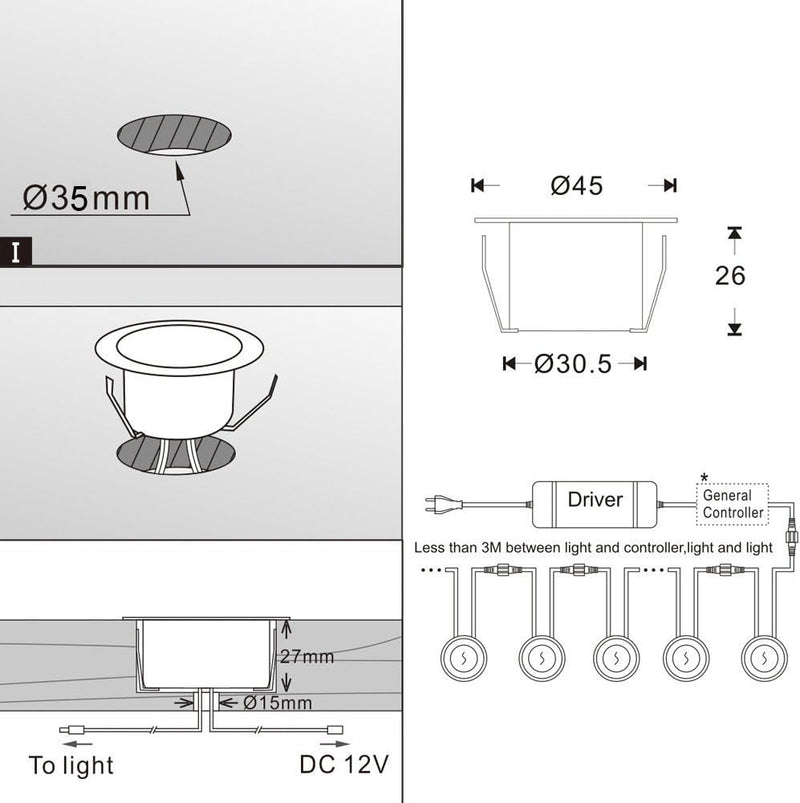 INDARUN LED Deckenstrahler Einbauleuchte, 6er Spotlight Bodeneinbauleuchte wasserdicht IP67 1W Ø45mm