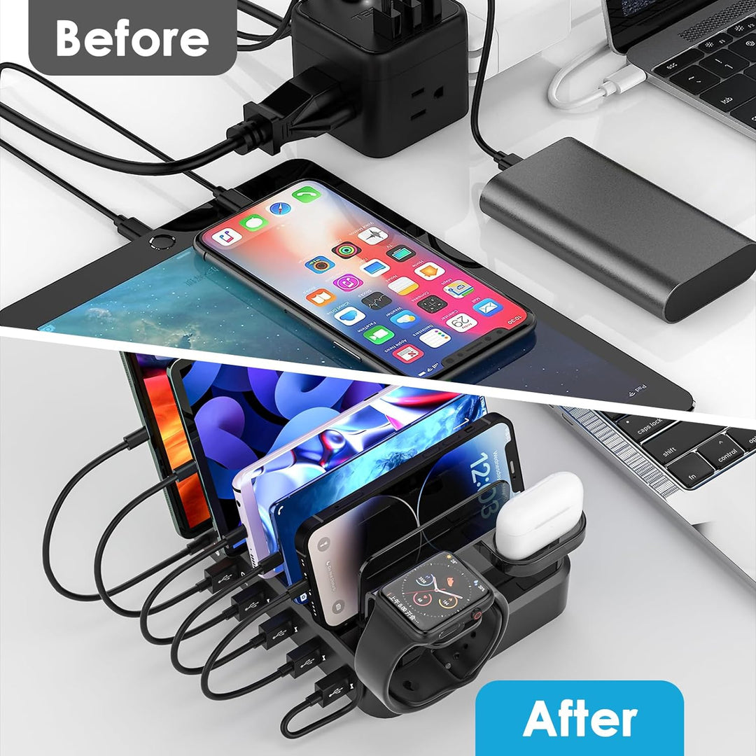 ZWOOS 68W/12A USB Ladestation mit 6 Anschlüssen und 20W PD Schnellladung für iPhone 14/13, 2-in-1 iW