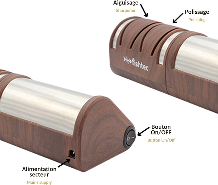 FISHTEC Elektrische Messerschleifmaschine - Schärfen + Polieren in 2 Etappen - Metall oder Keramik -