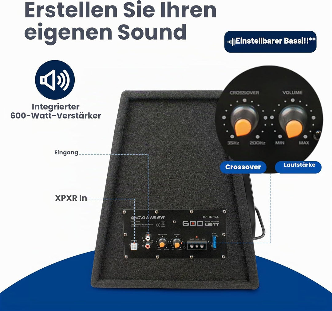 Caliber Auto Lautsprecher Set - Subwoofer Auto Set mit Verstärker 600W - 200W RMS - Schwarz - 12 Zol