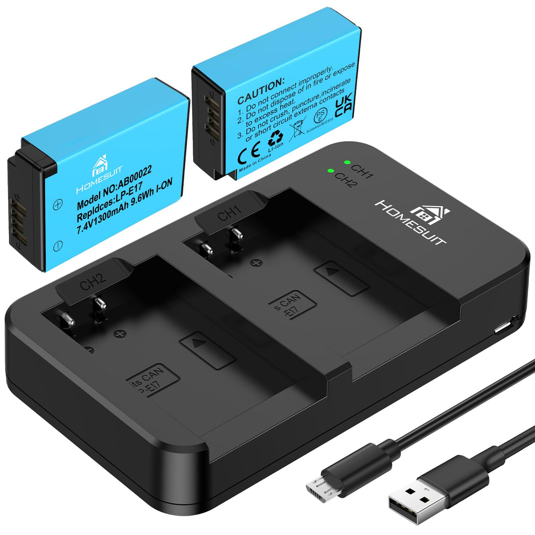 Homesuit 2er-Pack LP-E17 Akku und schnellem Dual USB-Ladegerät für Canon Rebel SL3, SL2, T8i, T7i, T