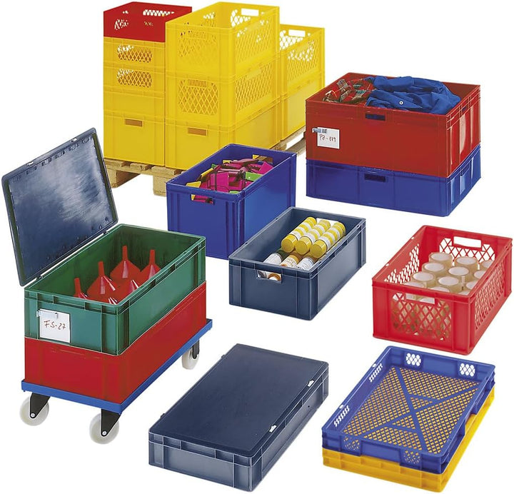 Euro-Format-Stapelbehälter, Wände und Boden geschlossen - LxBxH 400 x 300 x 210 mm - blau, VE 5 Stk